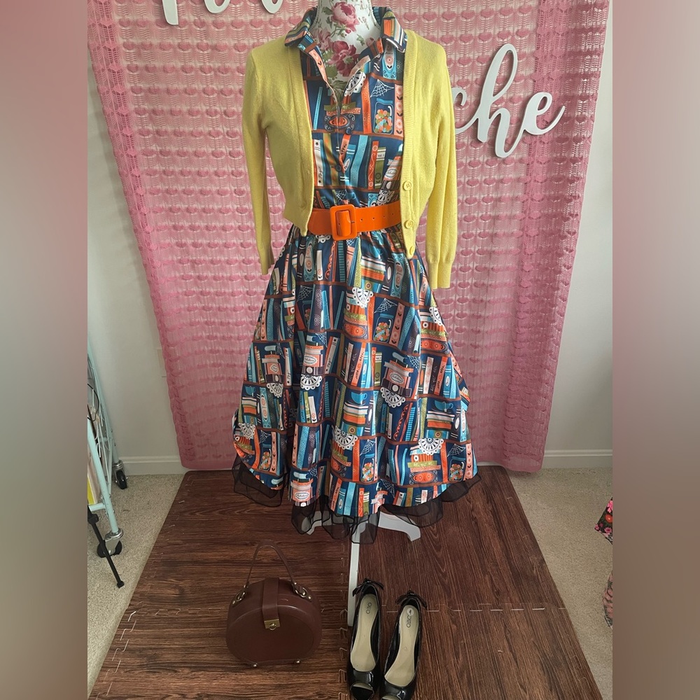 Lindy Bop Retro 1950s Library Book Shelf Shirt Dress 📚
